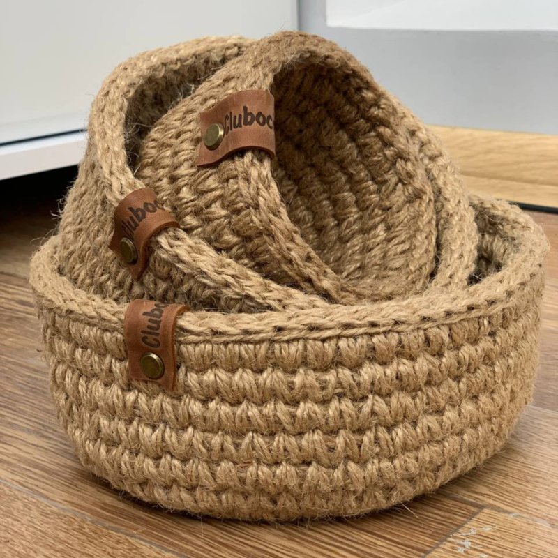 Crochet basket Jute Storage basket Woven basket Fruits basket Nursery storage - ชั้นวาง/ตะกร้า - วัสดุอีโค 