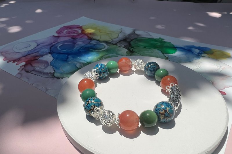 藍色大漆綠松瑪瑙紅瑪瑙設計款手鏈 - 手鍊/手環 - 水晶 多色