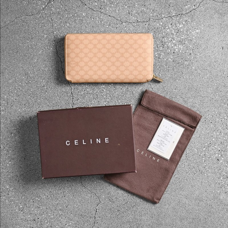 Vintage Celine古董長夾 / 古董皮夾、古董零錢包、古董精品 - 錢包/皮夾/長短夾 - 真皮 卡其色