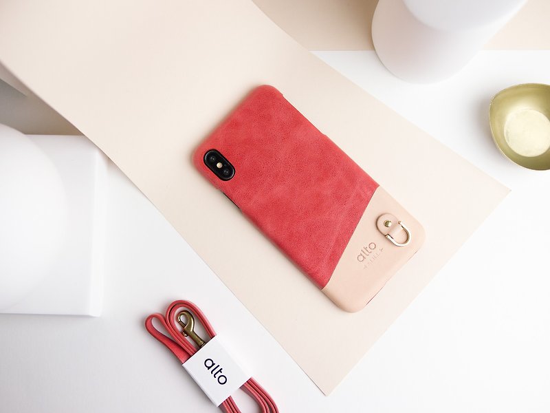 iPhone Anello Leather Case - Coral - เคส/ซองมือถือ - หนังแท้ สีแดง