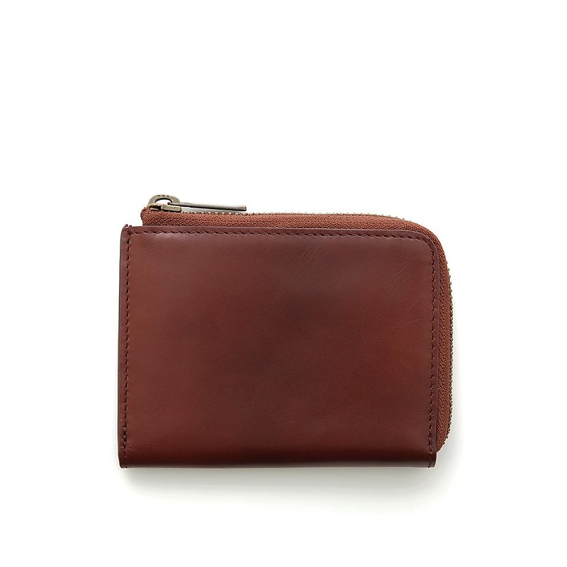 Antique L-shaped short clip - retro red Brown - กระเป๋าสตางค์ - หนังแท้ สีนำ้ตาล