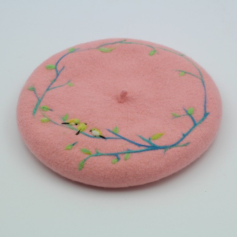 Original hand-made custom [very happy] needle felt wool felt beret painter cap a single product offering - Pink Goose - หมวก - ขนแกะ 