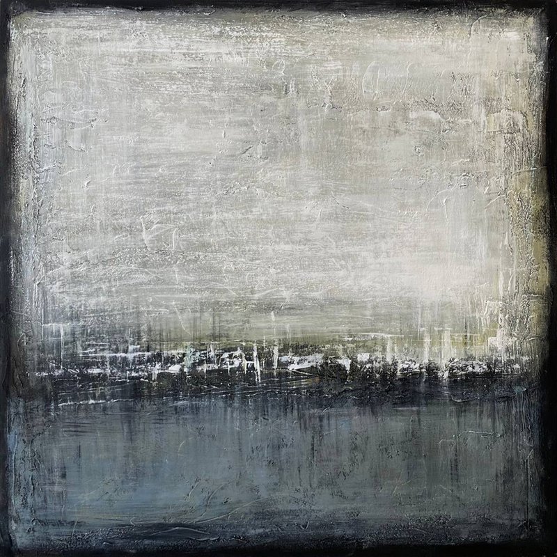 Minimalist Monochrome Landscape Abstract Paintings On Canvas Textured Modern Art - ตกแต่งผนัง - อะคริลิค สีเทา