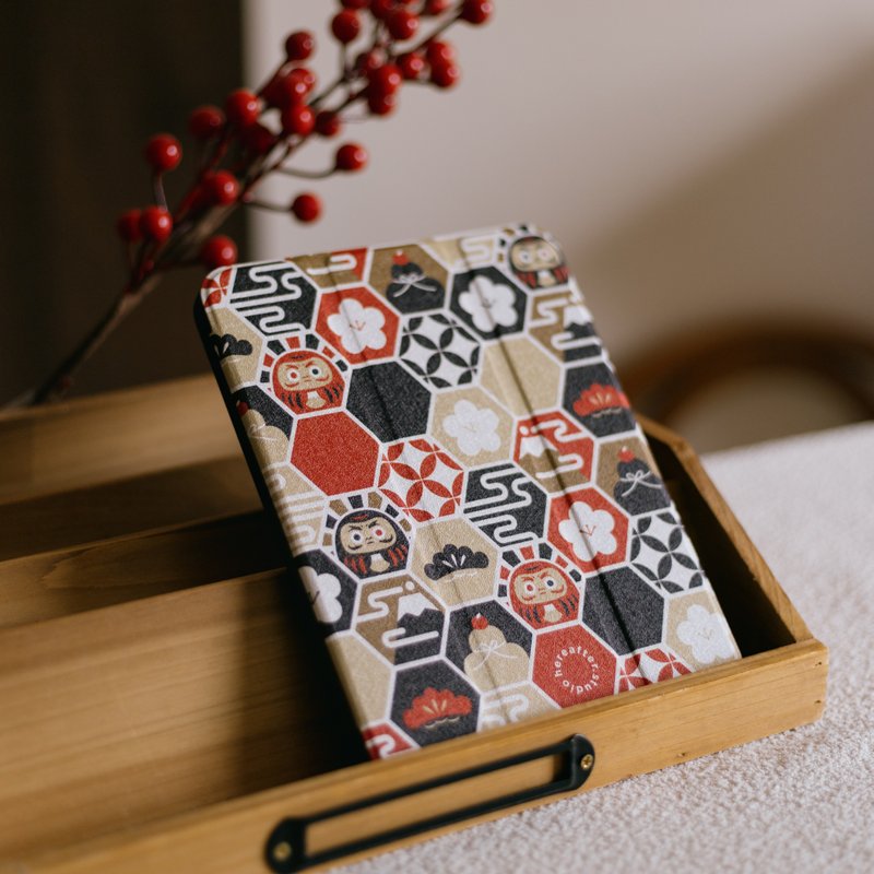 【iPad Case】Hexagonal Daruma/Black and Red - Tablet & Laptop Cases - Silicone Blue