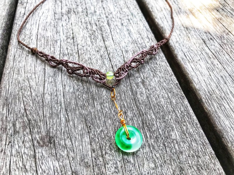 Jade Peace Buckle x Prehnite Stone Braided Necklace - Necklaces - Semi-Precious Stones Green