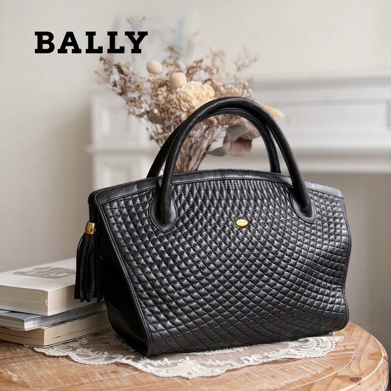 美品 BALLY Vintage 黑色菱格絎縫小羊皮流蘇手提包 - 手提包/手提袋 - 真皮 黑色