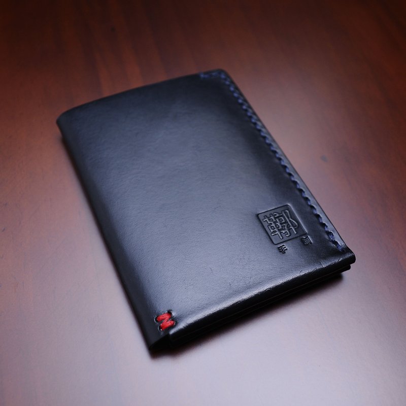 Black tanned leather hand stitch straightforward folder - ที่เก็บนามบัตร - หนังแท้ สีดำ