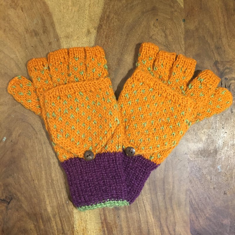 Earth tree fair trade gloves series / hand-woven colored wool mitts - mustard light green little bit - อื่นๆ - ขนแกะ 