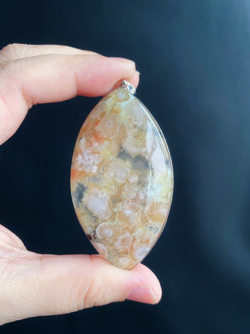 櫻花瑪瑙 鄉村風 天然石 項鍊 S925銀鑲拖 吊墜 禮物 - 項鍊 - 水晶 粉紅色