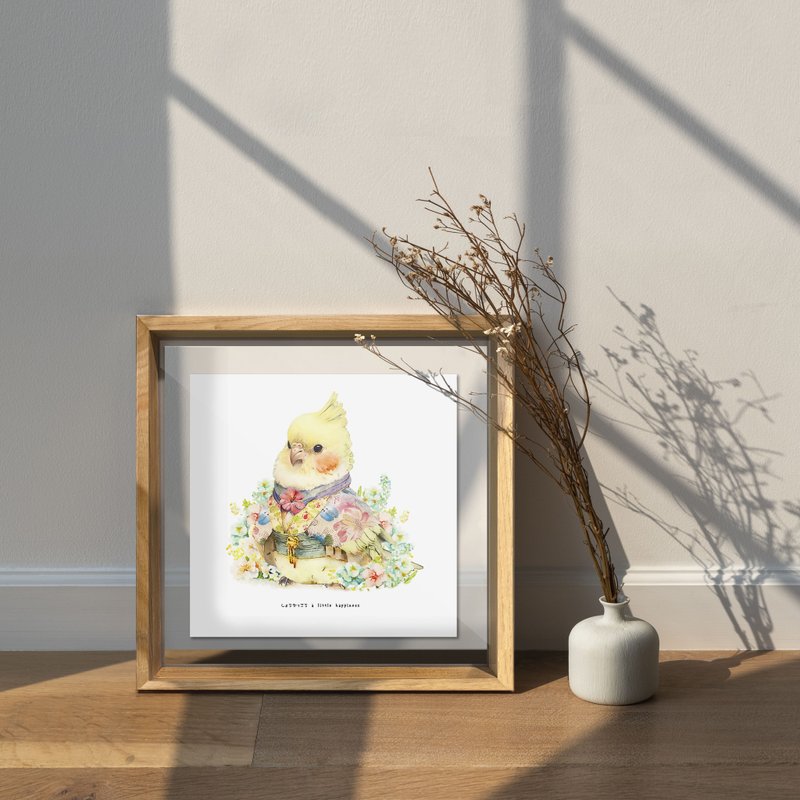 Kimono cockatiel/photo frame painting/transparent photo frame/decoration - Picture Frames - Paper Yellow