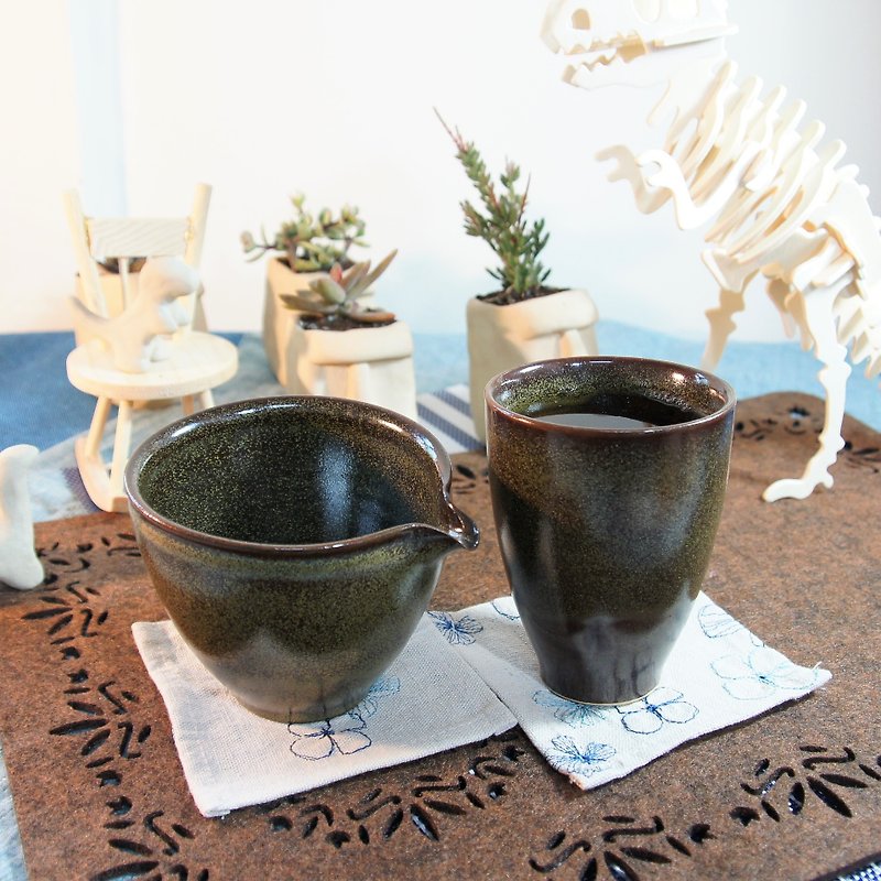茶葉末茶海,公道杯-容量約300,250,180ml - 茶壺/茶杯/茶具 - 陶 綠色