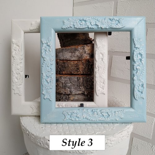 木製　フォトフレーム　フレンチ　シャビーシック シャビーシックなスタイルの木製フォトフレーム (4x4 インチ