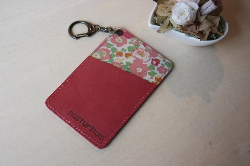 Pass case of cow genuine leather and Liberty print Pink - ID & Badge Holders - Genuine Leather Pink