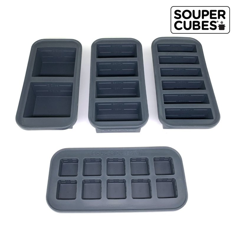 【Souper Cubes】多功能食品級矽膠保鮮盒_曜石灰4件組 - 便當盒/食物袋 - 矽膠 黑色