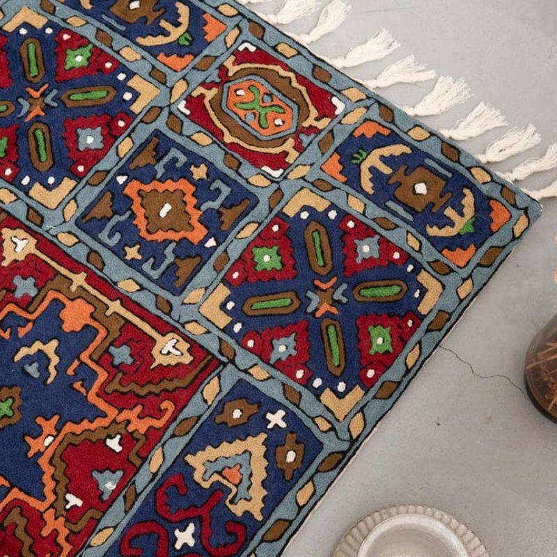 Cashmere Wool Embroidered Rug 60×90 - Maze - พรมปูพื้น - ขนแกะ หลากหลายสี