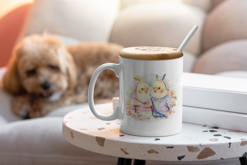 Bunny Cockatiel-hand-painted Mug/Ceramic Mug/Mug Gift Box - แก้วมัค/แก้วกาแฟ - เครื่องลายคราม สึชมพู