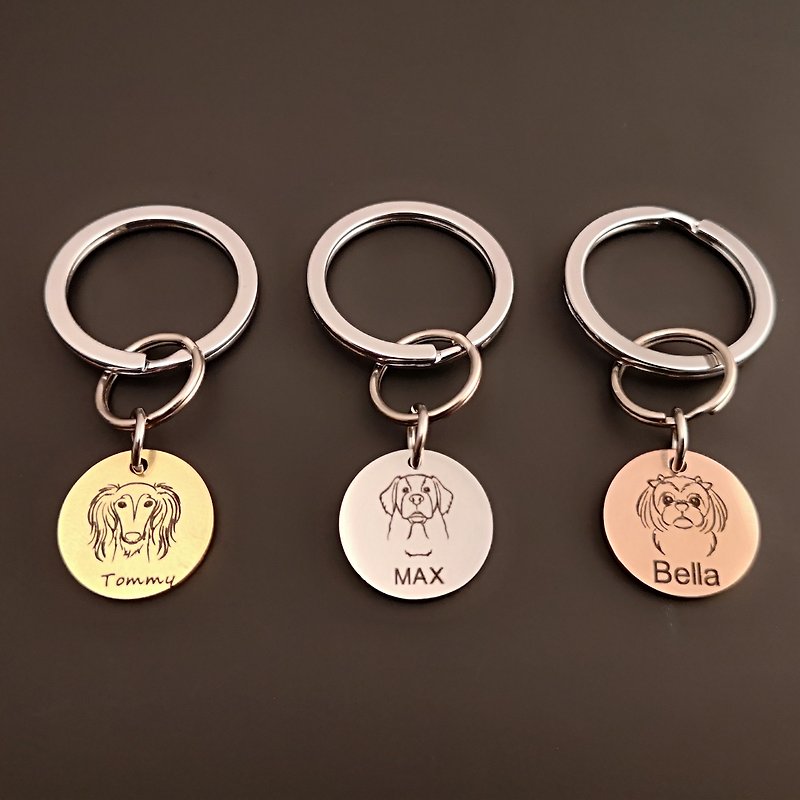 Pet dog keychain tag dog key hanging gift cowhide keychain free custom - ที่ห้อยกุญแจ - โลหะ 