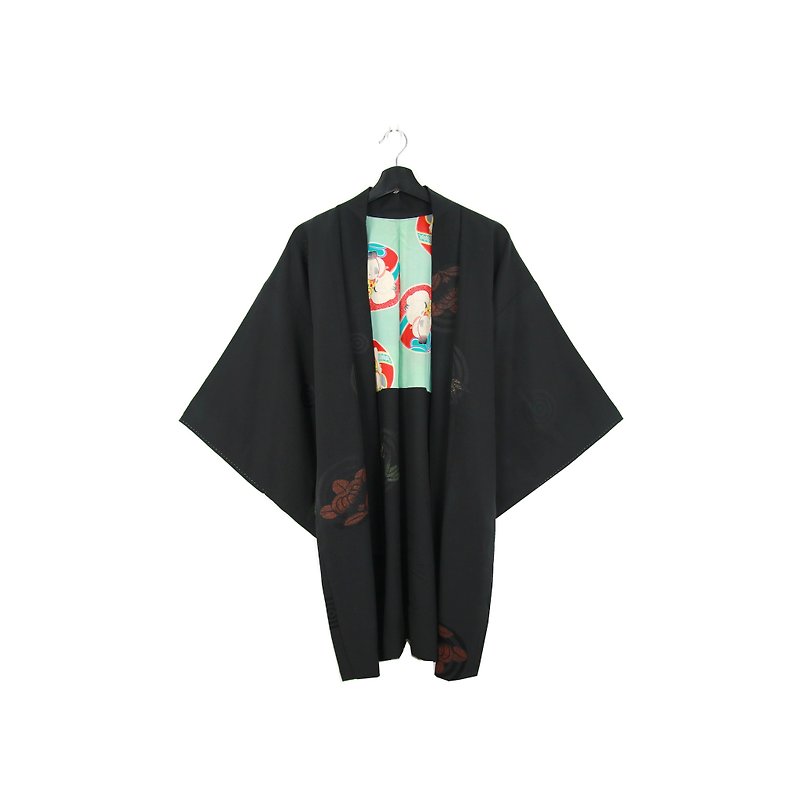 Back to Green-Japan brought back feather weaving lining characters /vintage kimono - เสื้อแจ็คเก็ต - ผ้าไหม 