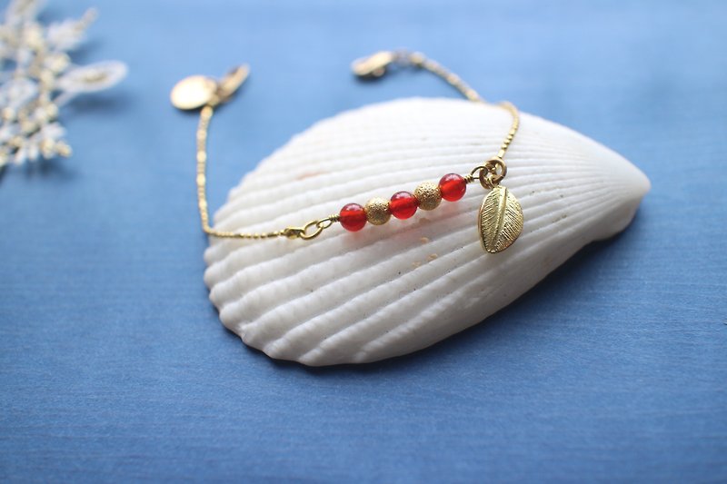 Red Christmas- Red agate  brass handmade bracelet - Bracelets - Copper & Brass Red