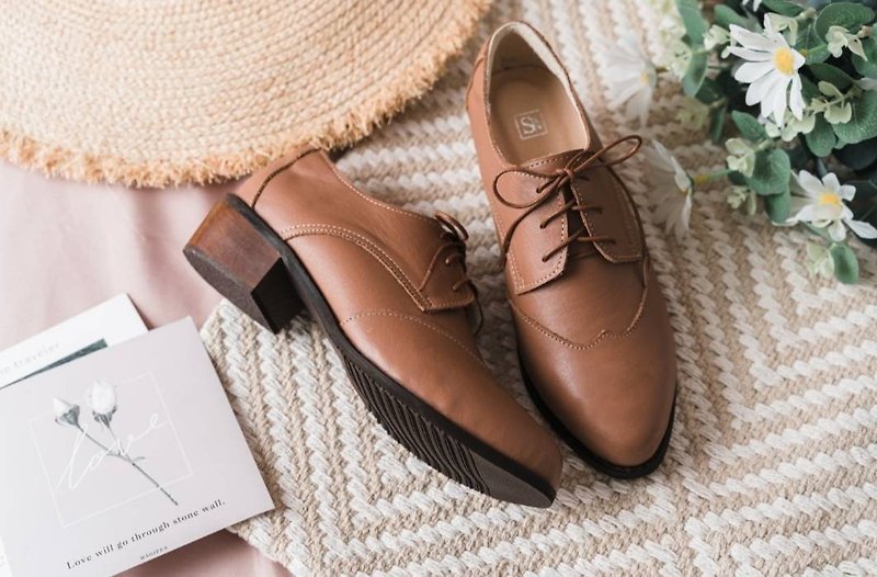 [Seine River Light] French Strap Handmade Wooden Heel Oxford Shoes_Mocha Brown|Handmade | MIT - High Heels - Genuine Leather 