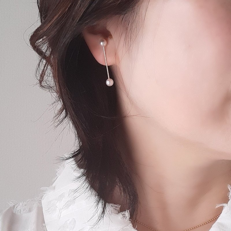 K10G design earrings, straight line, Akoya pearl, Japanese pearl, pearl earrings, pearl earrings, pearl earrings, pearl earrings - ต่างหู - ไข่มุก 