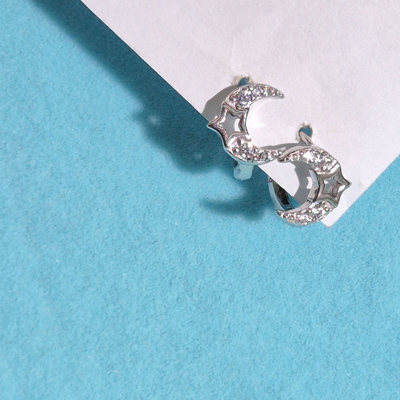 【比法一生】易扣式耳環—星月呢喃  純銀925手作飾品 - 耳環/耳夾/耳骨夾 - 銀 銀色