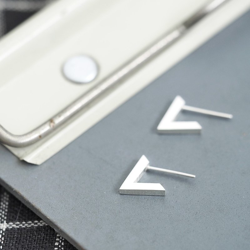 V Triangle Stud Earrings Silver 925 - Earrings & Clip-ons - Other Metals Gray