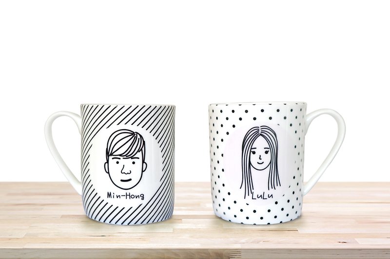 Bone China Mug Couples Cup - Customized Portrait Pair Cup / Customizable / Christmas Gifts / Valentine's Day Gifts / Anniversary Gifts / Microwave / SGS - Mugs - Porcelain White