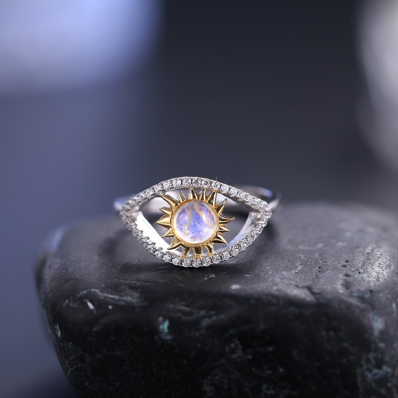 Moonstone Ring, Fire Moonstone Ring,Evil Eye Moonstone Ring, Natural Moonstone - แหวนทั่วไป - เงินแท้ 