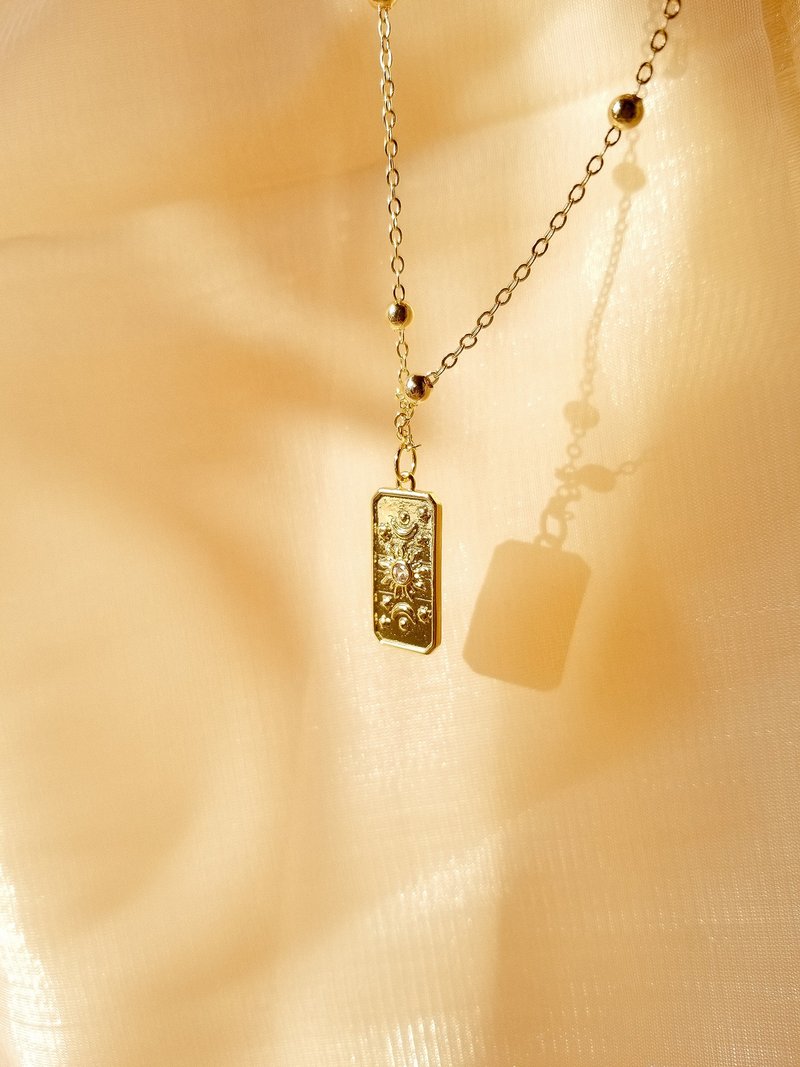 Celestial Tarot Card Charm with Natural Gemstone Beads Double Layer Necklace - สร้อยคอ - วัสดุอื่นๆ หลากหลายสี