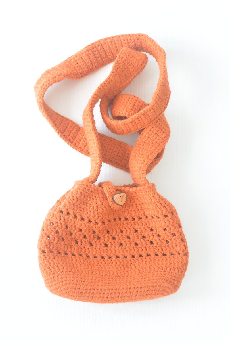 手感編織散步包 - 側背包/斜背包 - 棉．麻 橘色