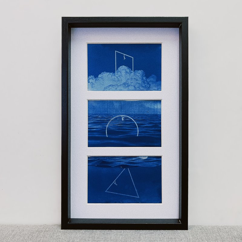 三週年新品 藍曬三聯畫系列 藍曬畫 黑色長框 自家設計 - 海報/掛畫/掛布 - 紙 藍色