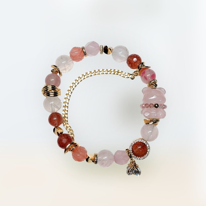 [Customized] Pink limited edition l Rose Quartz Bear. Sakura rain. Rose Quartz. Strawberry crystal - Bracelets - Crystal Pink