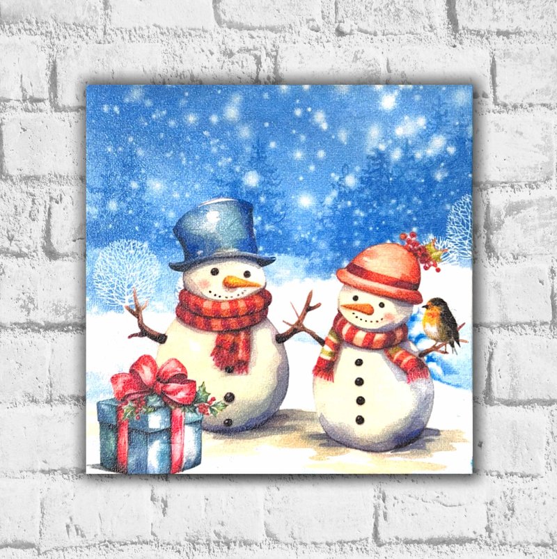 Die Gubat hanging painting 16*16 cm-little snowman (collage handmade product) | wall decoration - ตกแต่งผนัง - ไม้ 