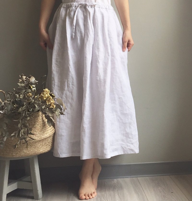 / Snow Forest / Lychee White Air Linen Drawstring Dress 100% Hemp - Skirts - Cotton & Hemp 