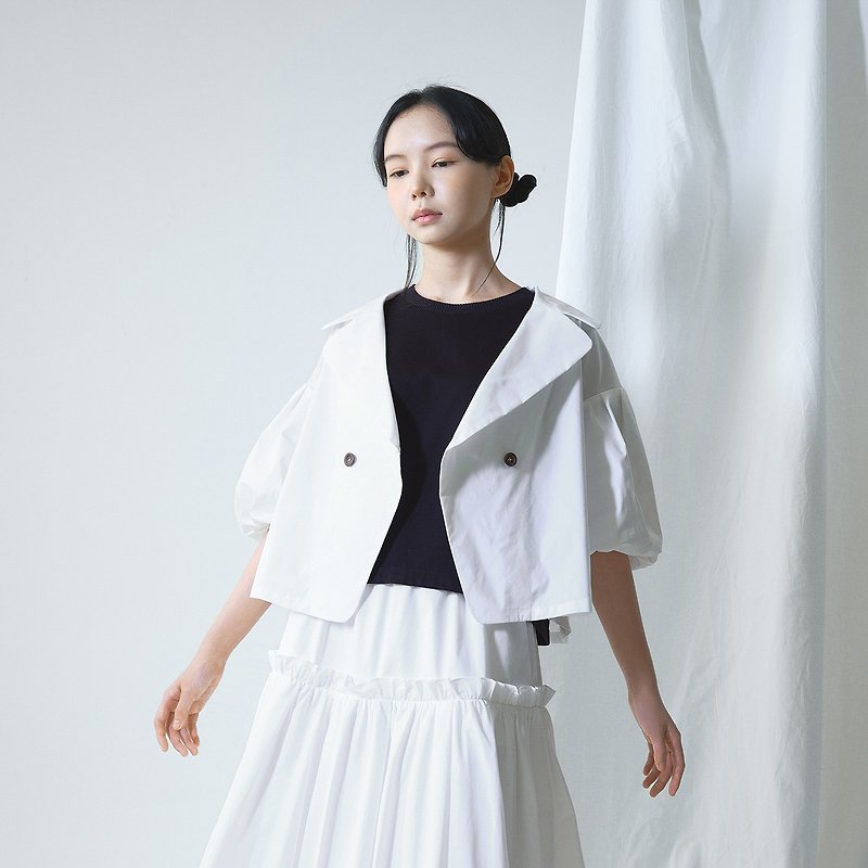 puff sleeve short blazer - Women's Blazers & Trench Coats - Cotton & Hemp White