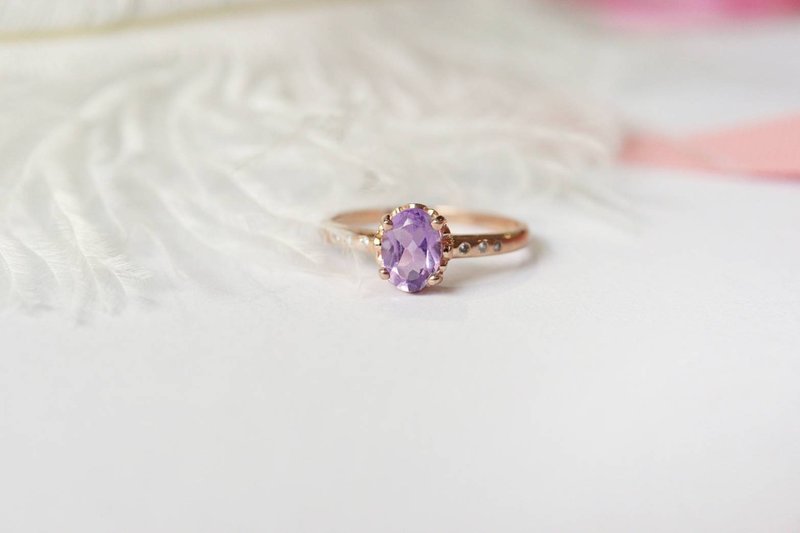 Natural Amethyst Ring Silver 925 with 18k Rose gold plated. - 戒指 - 純銀 紫色
