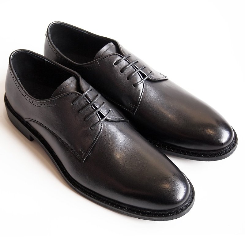 プレーンな革紳士靴と手塗りの木製カーフレザーダービー - 黒 - 送料無料-D1A71-99 - オックスフォード靴 メンズ - 革 ブラック