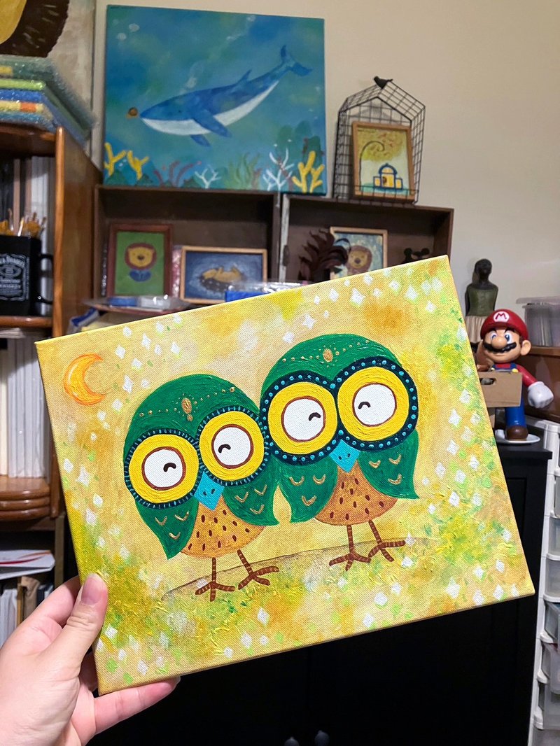 Original painting∣ Couple Owls - Picture Frames - Other Materials Multicolor