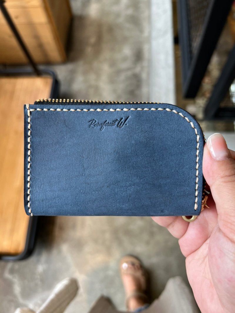 [Handmade Leather Goods] Handmade Genuine Leather Small D Short Clip (Blue) - Wallets - Genuine Leather 