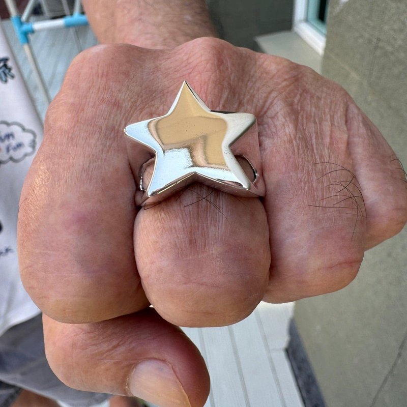 星形戒指 – 大膽925純銀星形男墨饰品 - 戒指 - 純銀 灰色