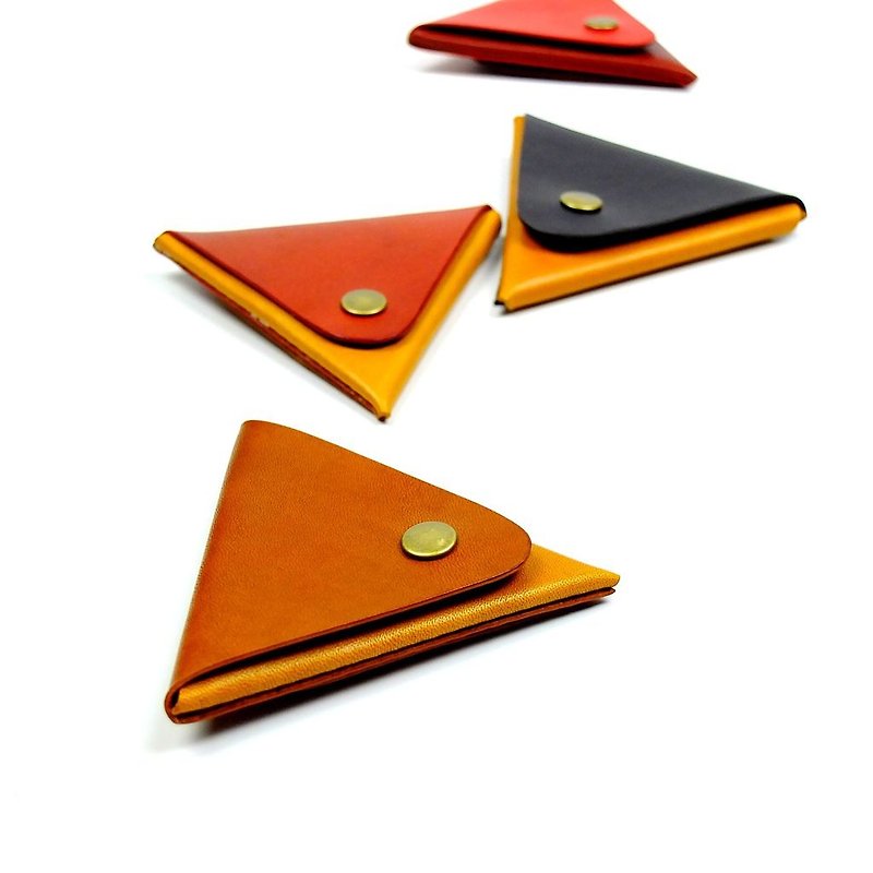 [DOZI leather hand-made] double-colored triangle purse leather for dyeing free color - กระเป๋าใส่เหรียญ - หนังแท้ 