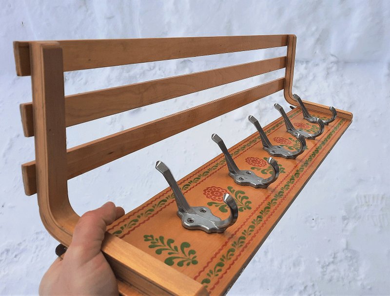 Russian hand-painted wooden wall hanger hooks with shelf – coat rack ...