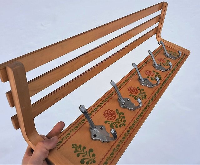 Russian hand-painted wooden wall hanger hooks with shelf – coat