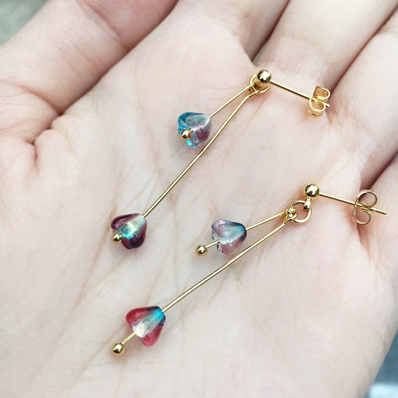 Can be changed to clip-glass dangling earrings-Liuliyu - ต่างหู - แก้ว สีน้ำเงิน