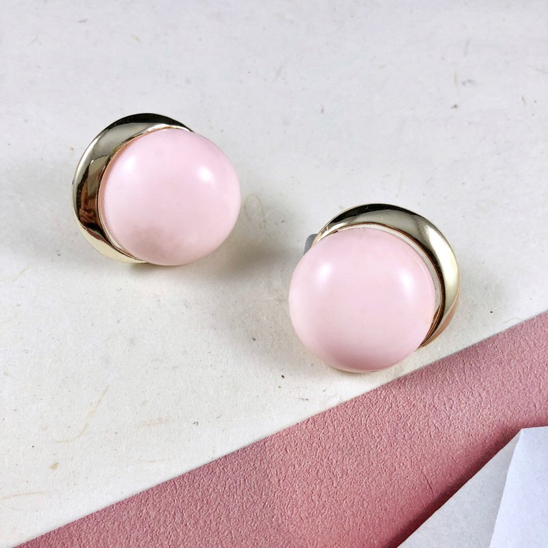 Vintage 60s Bergère ballerina pink button earrings - 耳環/耳夾/耳骨夾 - 貴金屬 粉紅色