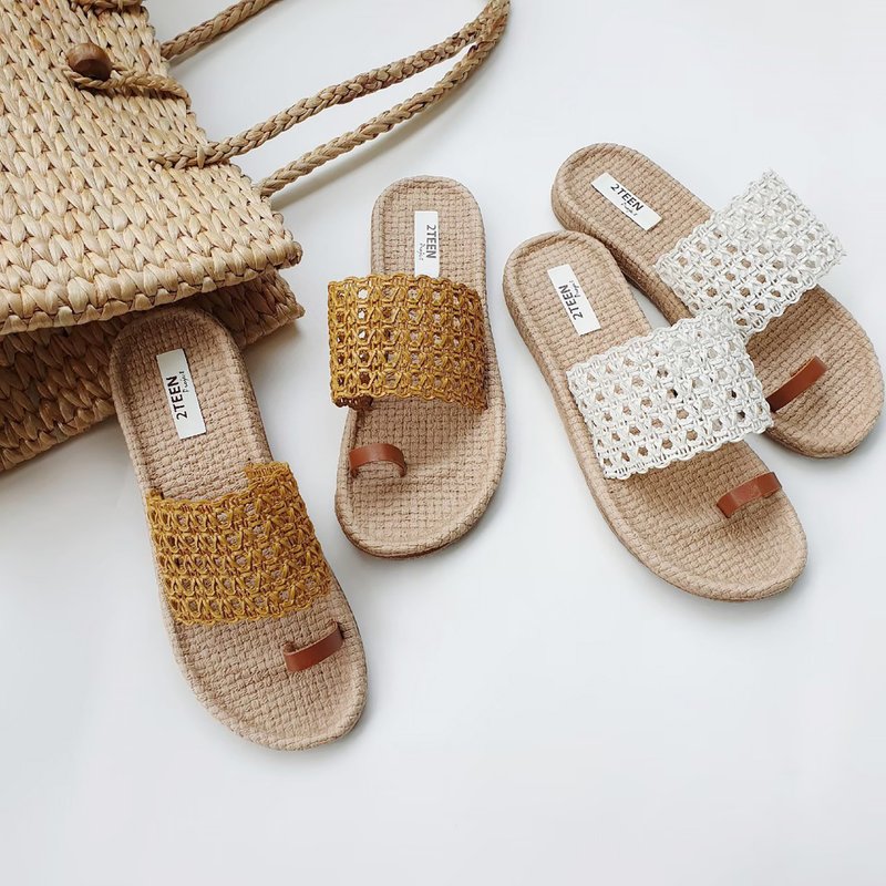 Summer Cross Strap Sandals : White / Yellow - รองเท้าลำลองผู้หญิง - ยาง 