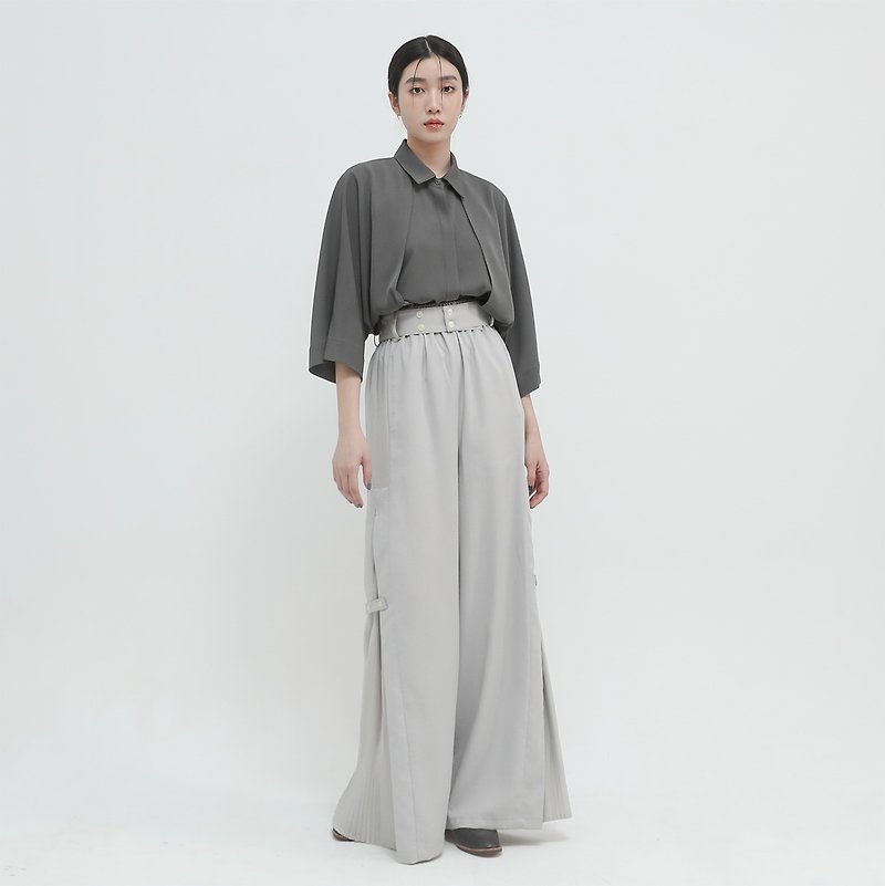 [Classic original] Wuyin_Endless pleated wide pants_CLB012_grey - กางเกงขายาว - เส้นใยสังเคราะห์ สีเทา