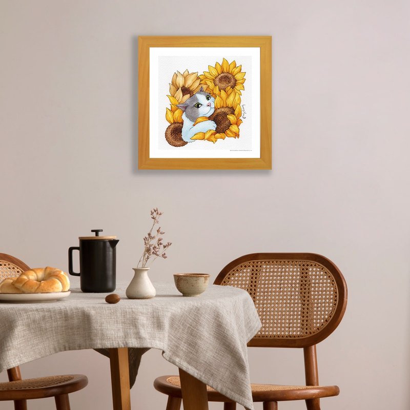 [Summer Surrounded] Cat Crazy/Framed/Museum Grade Giclee/Reproduction Painting - โปสเตอร์ - กระดาษ สีเหลือง