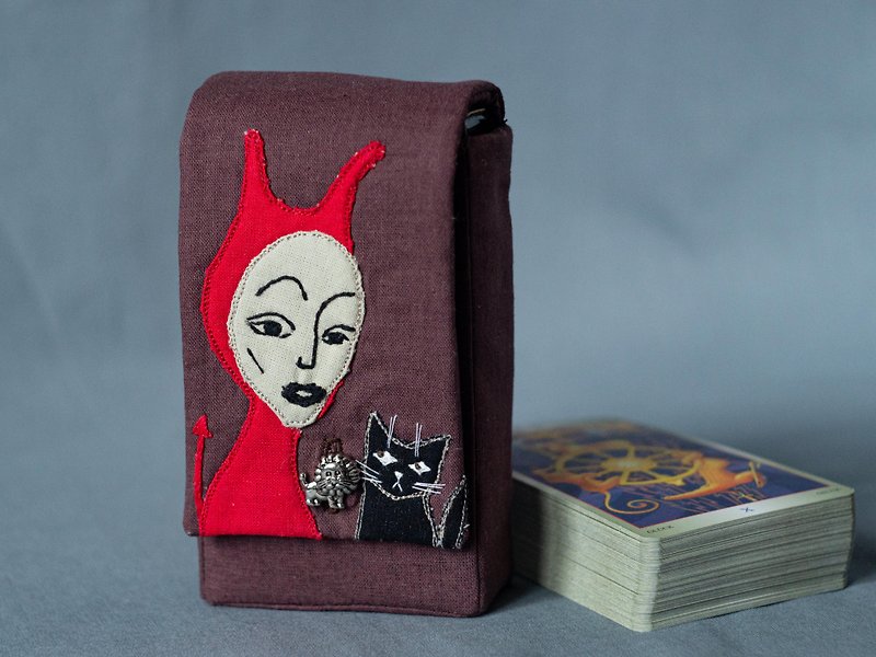 Devil and his Cat Cotton Tarot Cards Case Oracle Deck Pouch Tarot Deck Holder - Other - Cotton & Hemp Brown